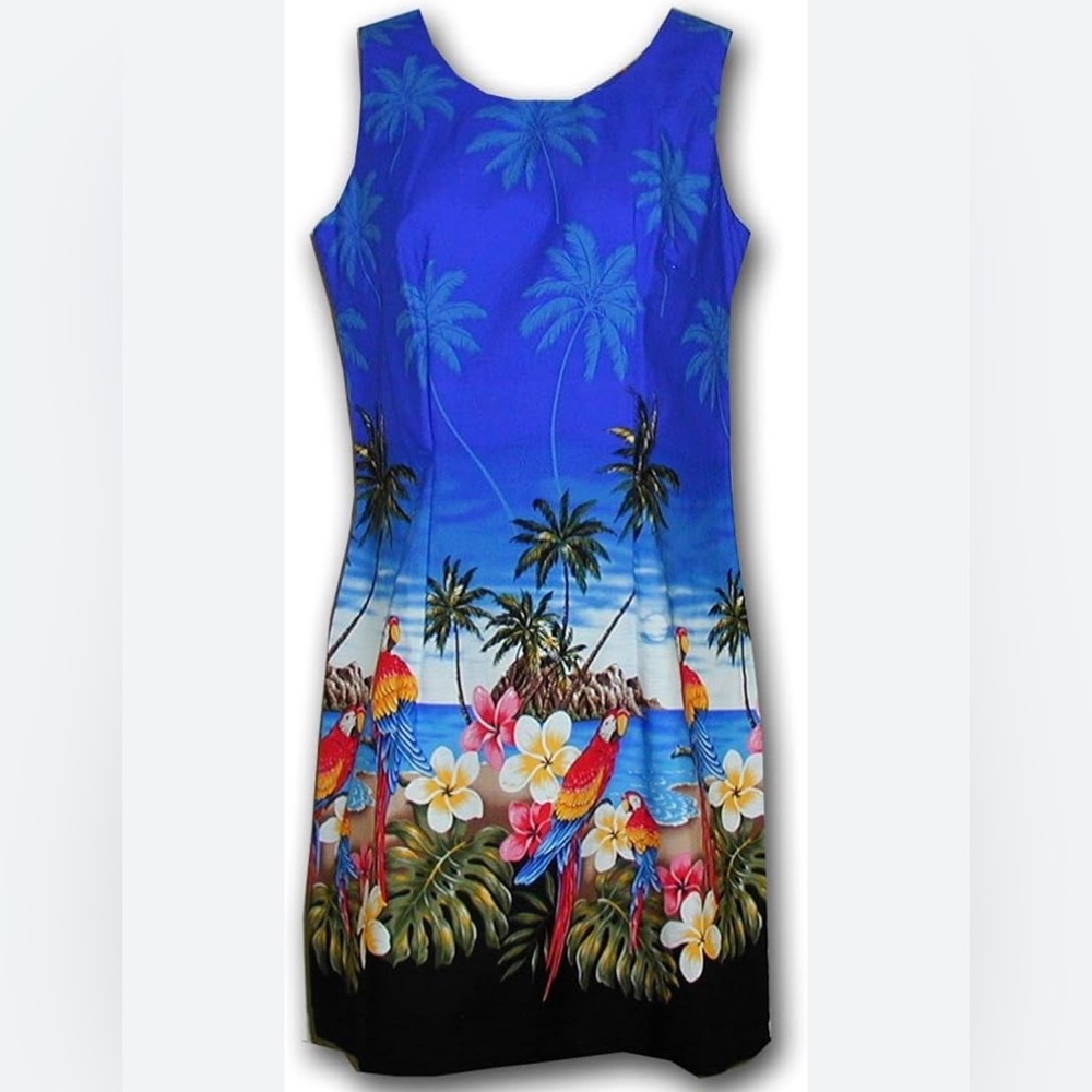 Vintage Pacific Legend Beach Hawaiian tropical parrot Dress size Medium‎ EUC
